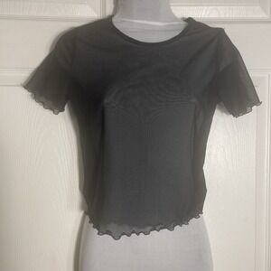 Hollister Sheer Mesh Shirt Women S Black Short Sleeve Lettuce Hem Whimsigoth Top